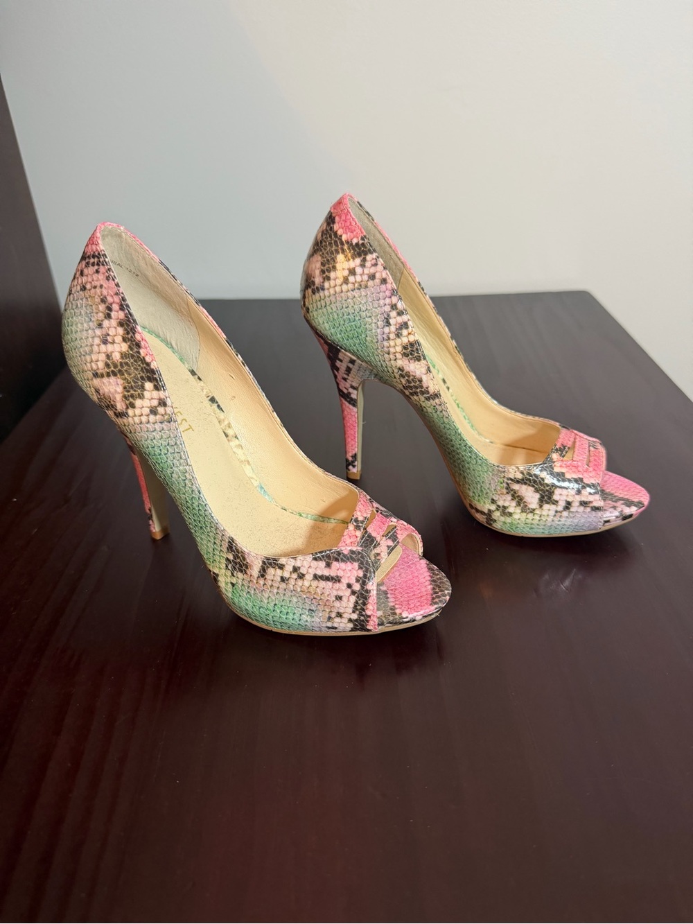 Nine West Women’s Pink & Green Snake Print Peep-Toe Stiletto Pumps - Size - 6